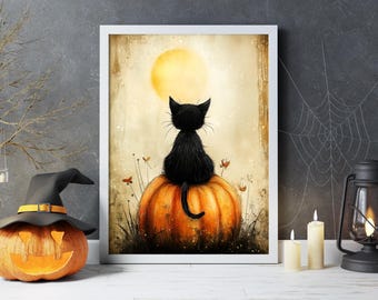 The Ghost  Cat Poster, Halloween Poster, Spooky Cute Wall Art, Halloween Wall Art, Halloween print, Halloween Gift, Cute Cat Poster, Pumpkin