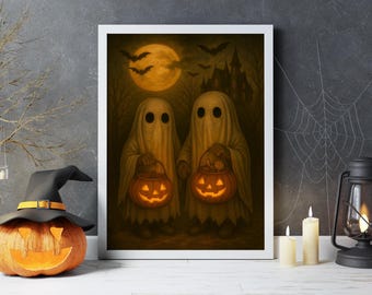 The Ghost Poster, Halloween Poster, Spooky Cute Wall Art, Halloween Wall Art, Halloween print, Halloween Gift, Cute Ghost Poster,Pumpkin Art
