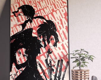 Samurai Champloo Poster, Samurai Champloo Anime Poster, Samurai Champloo Wall Art, Mugen Jin Fuu, Minimalist Art, Her Him, Manga Anime