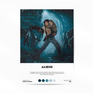 Aliens poster, aliens print, aliens kunst aan de muur, vintage retro kunst, poster, decor her hem aliens, aliens film 1986