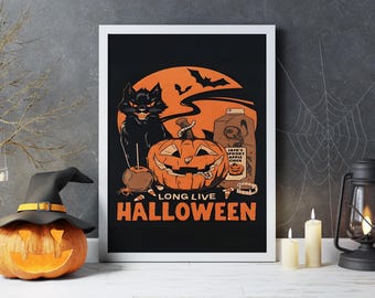 The Ghost Poster, Halloween Poster, Pumpkin, Black Cat, Halloween Wall Art, Halloween print, Halloween Gift, Cute Ghost Poster,Humor Print