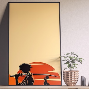 Samurai Champloo Poster, Samurai Champloo Anime Poster, Samurai Champloo Wall Art, Mugen Jin Fuu, Minimalist Art, Her Him, Manga Anime
