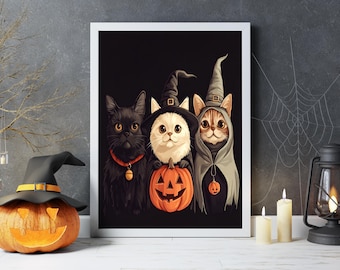 The Ghost  Cat Poster, Halloween Poster, Spooky Cute Wall Art, Halloween Wall Art, Halloween print, Halloween Gift, Cute Cat Poster, Pumpkin