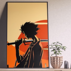Samurai Champloo Poster, Samurai Champloo Anime Poster, Samurai Champloo Wall Art, Mugen Jin Fuu, Minimalist Art, Her Him, Manga Anime