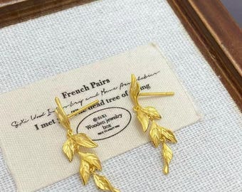 Pure 24k Solid Gold  Leaf Earrings (AU999)