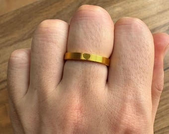 24K Solid Gold Heart Ring, AU999 Lightweight Wedding Band, 5D Hard Gold Craftsmanship