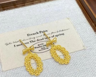 Pure 24k Solid Gold  Bow Flower Earrings (AU999)