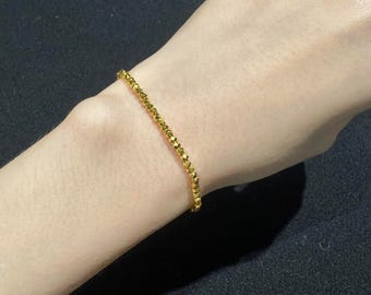 Pure 24k Solid Gold ball Bracelet, Lobster Clasp,  AU999