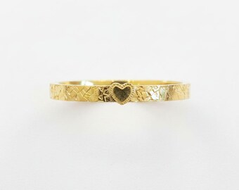 24K Solid Gold Cracked Ice Heart Love Ring, AU999