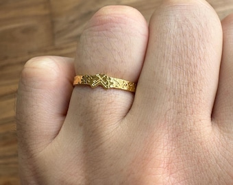 24K Solid Gold Cracked Ice Butterfly Ring, AU999 Stacking Band