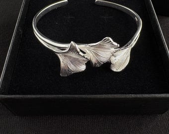 Ginkgo Leaf Bracelet: Sterling Silver Adjustable - Elegant Jewelry