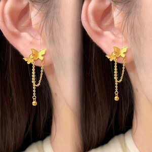 Pure 24k Solid Gold Butterfly Earrings (AU999)