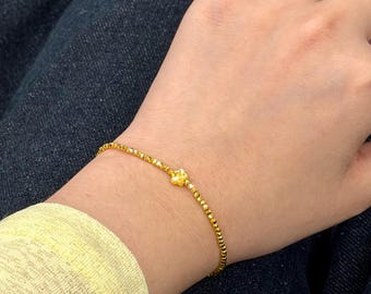 Pure 24k Solid Gold Bead ball Star Bracelet, AU999