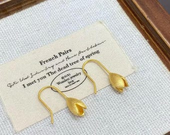 24k Solid Gold Tulip FLower  Earrings (AU999)