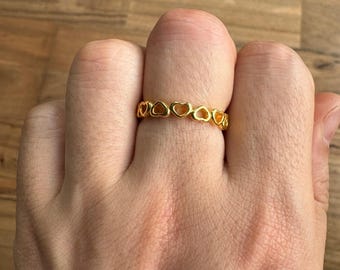 24K Solid Gold Heart Love Ring, Wedding Band, AU999 (Lightweight, Durable)