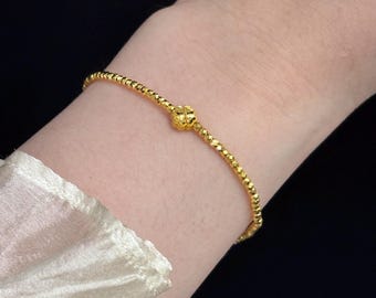 Pure 24k Solid Gold Bead ball Four Leaf Clover Bracelet, AU999