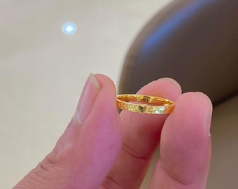 24K Solid Gold Cracked Ice Heart Love Ring, AU999