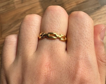 Bague chaîne en or massif 24 carats, alliance, AU999 (léger, résistant)