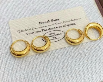 Pure 24k Solid Gold Teardrop Huggie Earrings (AU999)