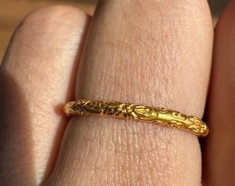 Minimalist 24k Solid Gold  Sakura Flower Stacking Ring, 2.0mm Hard Gold AU999