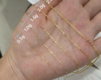 18k Solid Gold Diamond Cut Cable Chain - Yellow, White, Rose Gold