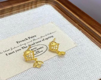 Pure 24k Solid Gold  Goldfish Earrings (AU999)