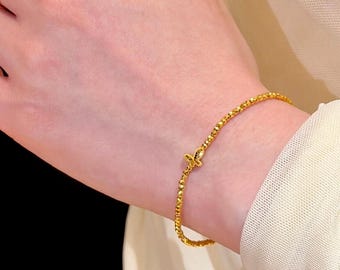 Pure 24k Solid Gold Bead ball Butterfly Bracelet, AU999