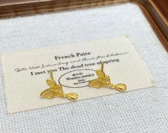 Pure 24k Solid Gold  Butterfly Teardrop  Earrings (AU999)