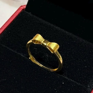 24k Solid Gold Bow Ring,  AU999 Gold Jewelry
