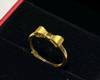 24k Solid Gold Bow Ring,  AU999 Gold Jewelry