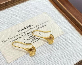 24k Solid Gold Ginkgo Leaf Earrings (AU999)