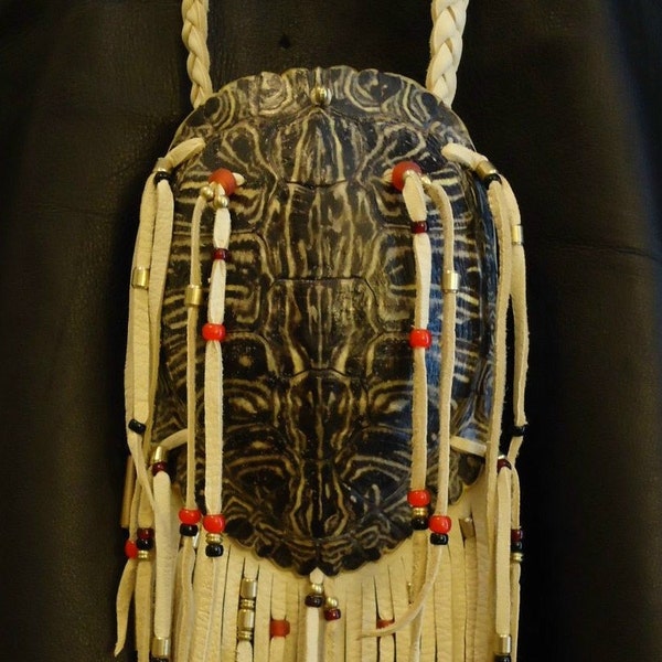 RESERVED for MUNCHIE 108 Red ear turtle shell medicine bag mountain man native american style totem unisex pow wow
