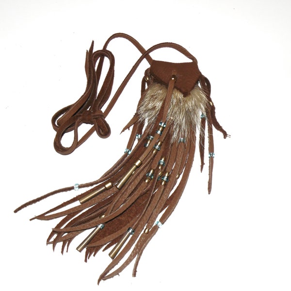 Coyote fur and deer skin neck pouch medicine bag totem mountain man