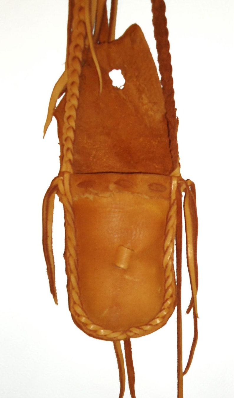 Saddle tan leather medicine bag antler tip closure mountain | Etsy