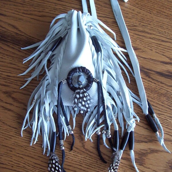 Leather medicine bag with mini dream catcher