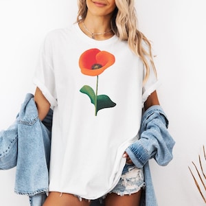 Poppy Flower T-shirt, Red Floral Tee, Nature Lover Shirt, Botanical Print Top, Gardening Gift, Spring Fashion