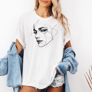 Abstract Face Line Art T-Shirt | Minimalist Woman Face Graphic Tee | Modern One Line Drawing Shirt | Artistic Fashion Unique Gift for Her