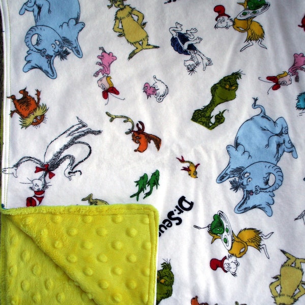 Baby Blanket - Dr. Seuss Flannel and Bright Yellow Dimple Minky