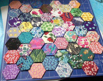 50 or 100 ready  tacked patchwork hexagons 100% cotton Liberty of London prints and solid colours