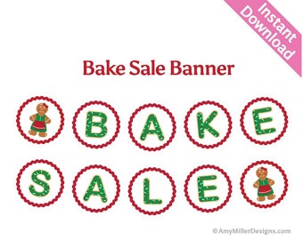 Printable Christmas Bake Sale Banner in a sugar cookie and gingerbread woman theme