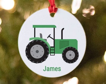 Personalized Green Tractor Christmas Ornament