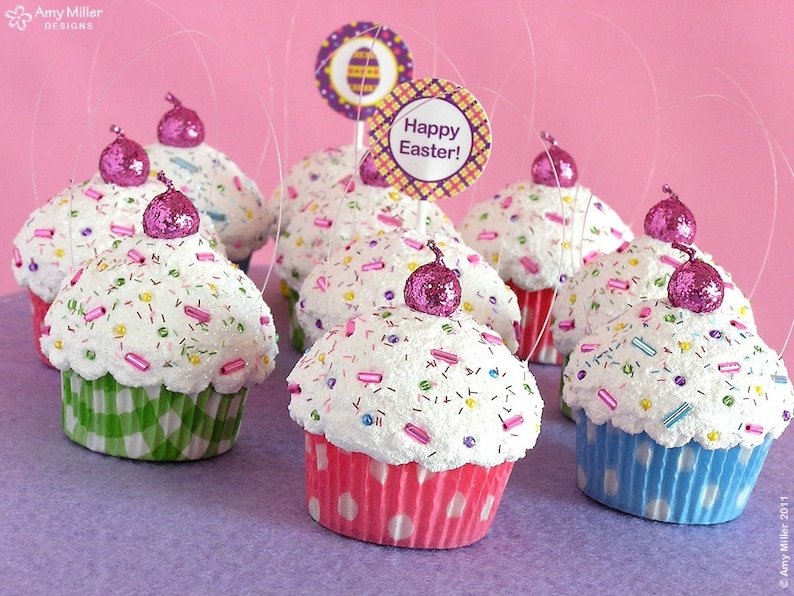 Easter Tree Ornaments Mini Cupcake Ornament Easter Tree Decorations Spring Ornaments Easter Tiered Tray Decor Spring Decor Bunny Decor