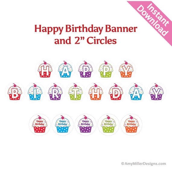 Happy Birthday Banner Happy Birthday Cupcake Banner Birthday Etsy