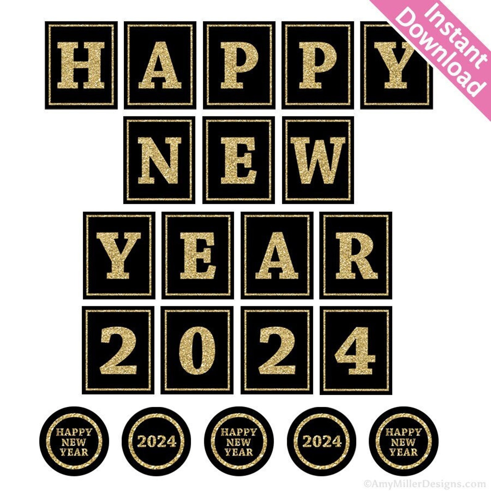 Gold New Year 2025 Party Decoration Set With Balloons & Sparklers
