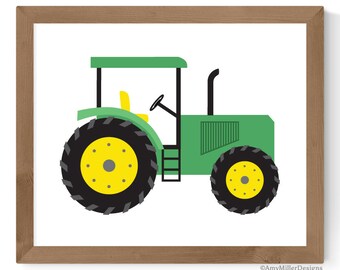 Green Tractor Kid's Room Art Print - Farm Decor - Nursery or Boys Room (size 8x10)