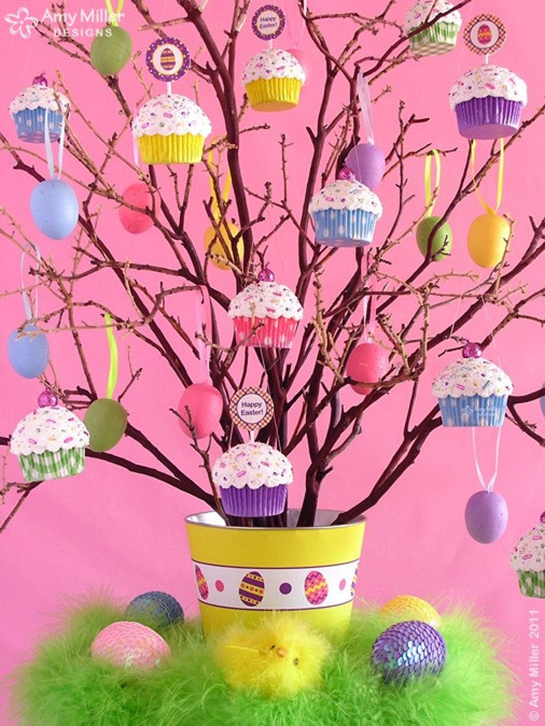 Easter Tree Ornaments Mini Cupcake Ornament Easter Tree Decorations Spring Ornaments Easter Tiered Tray Decor Spring Decor Bunny Decor