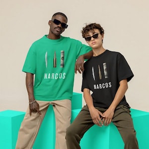 Narcos-T-shirt uniseks | Bullet, Powder & Dollar Crime Aesthetic T-shirt | Ironisch kartelshirt met donkere humor voor heren en dames