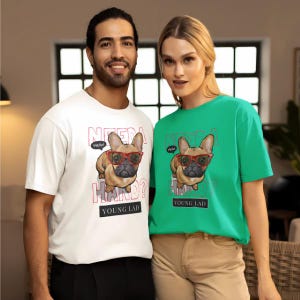 Camiseta unisex divertida con meme de bulldog francés / Camiseta de perro con gafas / Camiseta con juego de palabras con animales para amantes de los perros / Camiseta "¿Necesitas ayuda?"