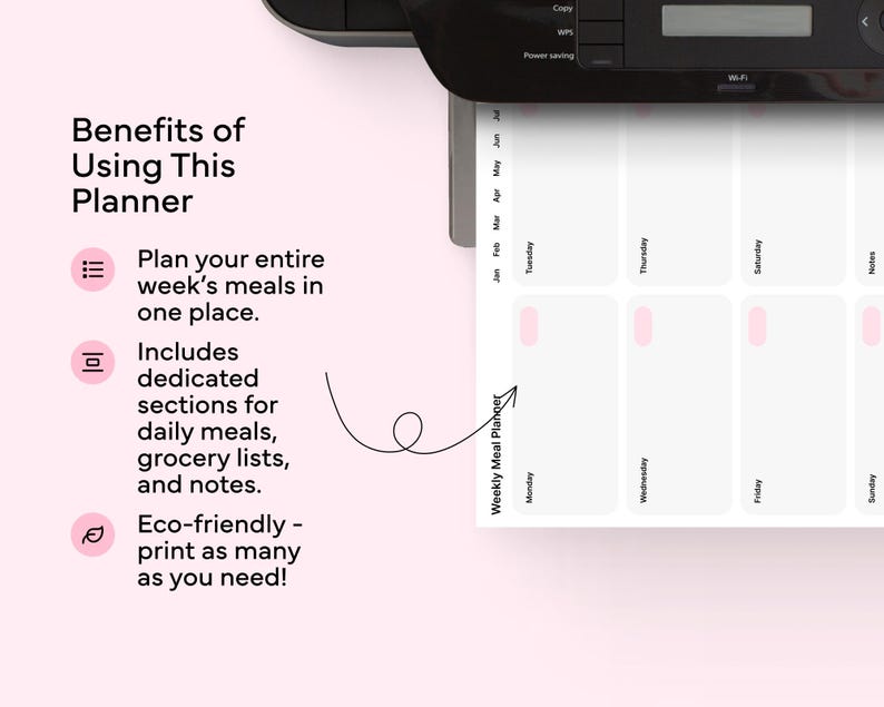 A4 Weekly Meal Planner Printable Pink Grocery List Digital Download ...