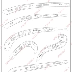 Curved Ruler Set for Fashion Design: Digital/printable Pattern Making ...